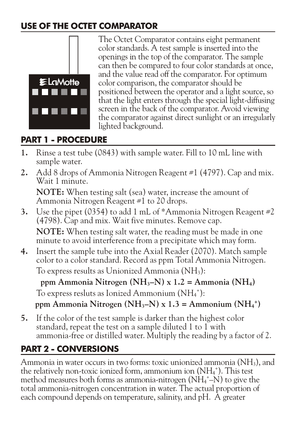 L mott | LaMotte AMMONIA NITROGEN TEST KIT NANR User Manual | Page 2 / 4