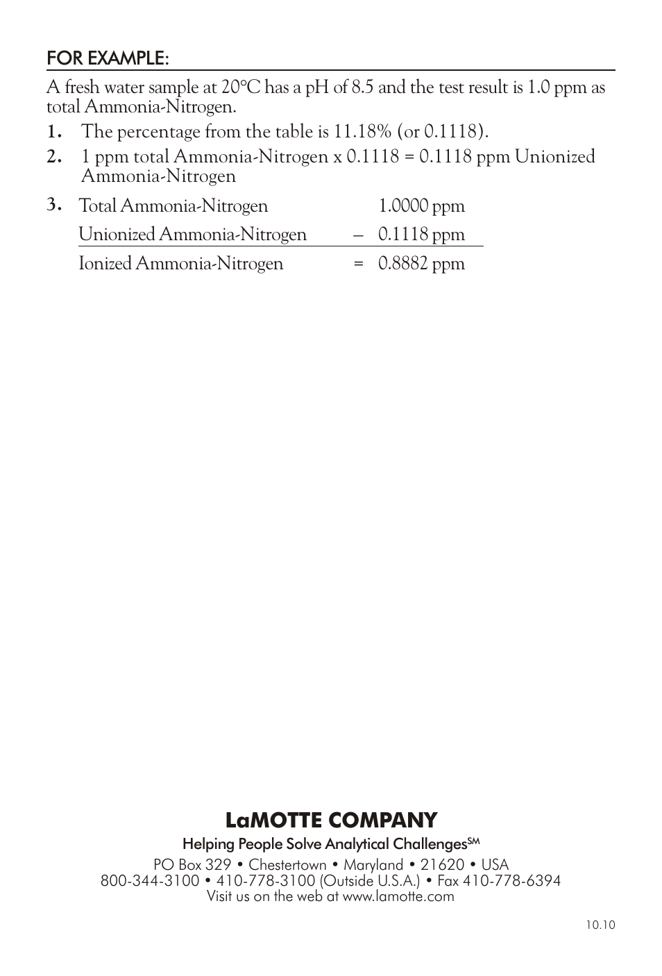 Lamotte com pany | LaMotte AMMONIA NITROGEN TEST KIT NANR User Manual | Page 4 / 4