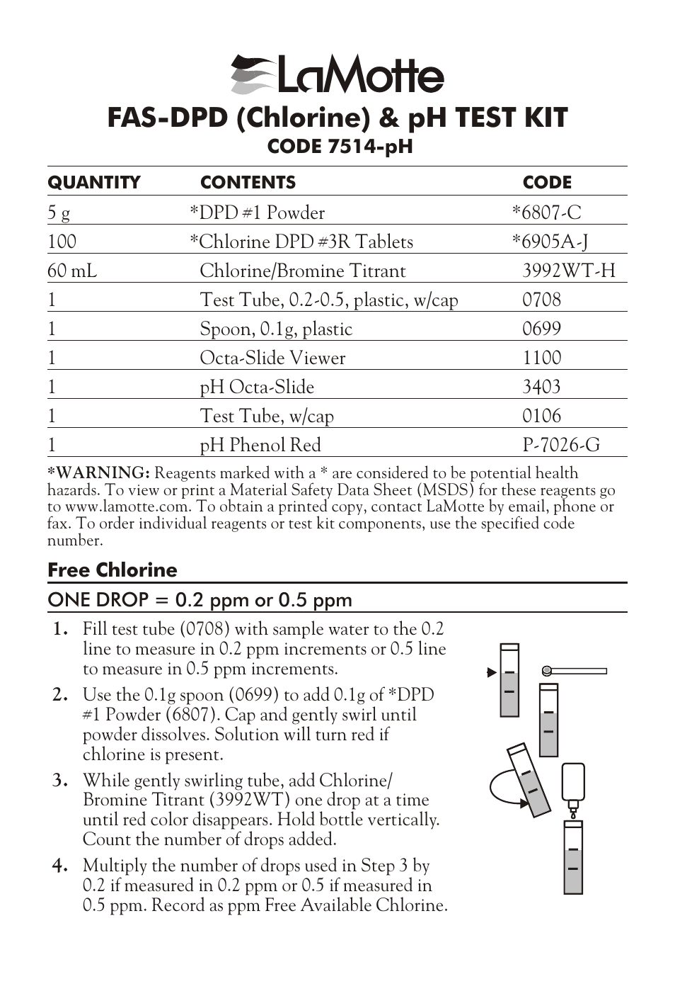 LaMotte FAS-DPD & pH TEST KIT User Manual | 3 pages