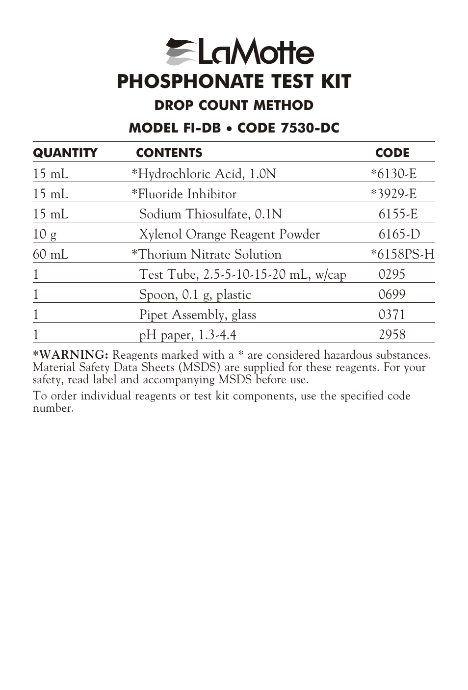 L mott, Phosphonate test kit | LaMotte PHOSPHONATE TEST KIT FI-DB User Manual | Page 3 / 4