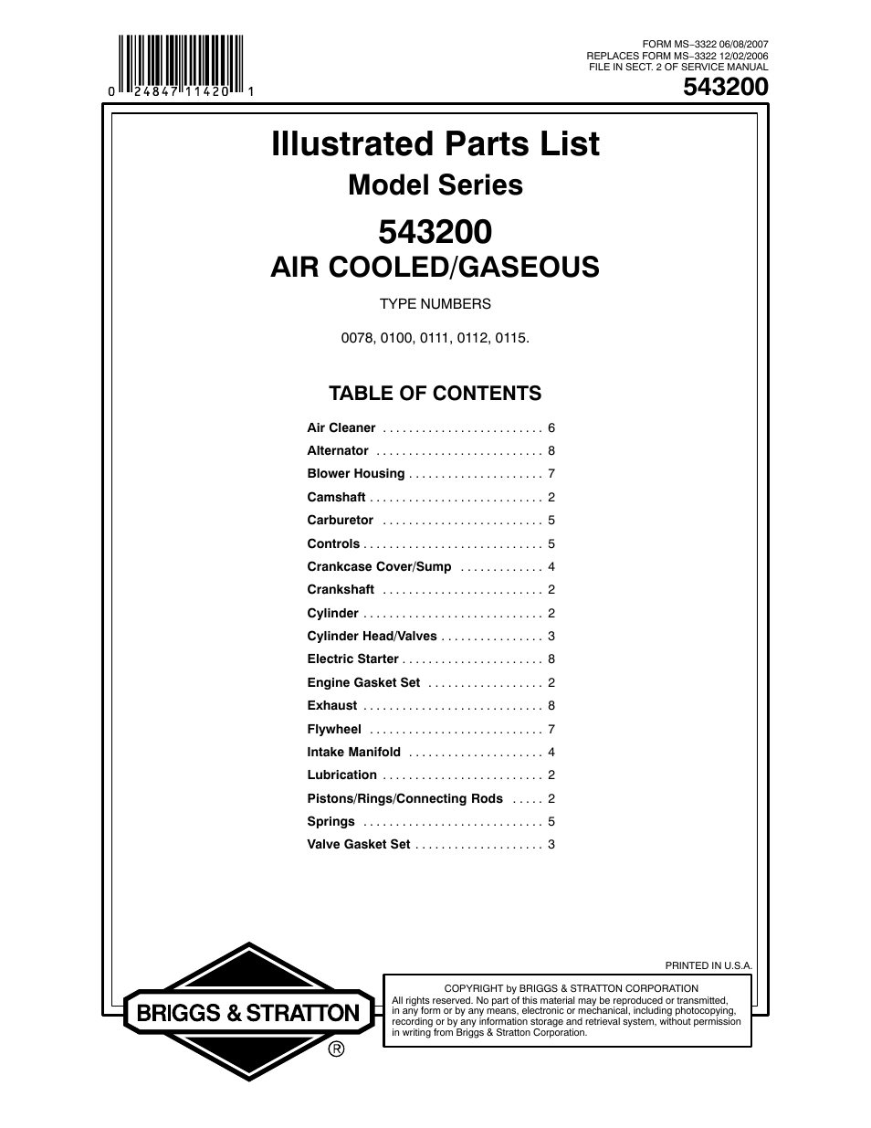 Briggs & Stratton 543200 User Manual | 12 pages
