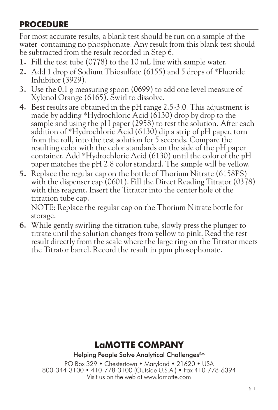 Lamotte com pany | LaMotte PHOSPHONATE TEST KIT FI-DR User Manual | Page 2 / 2