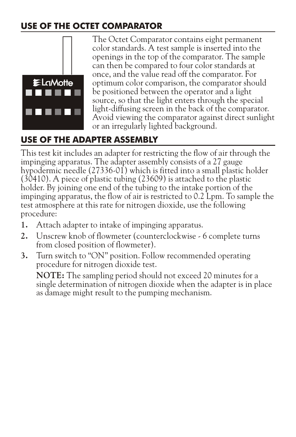 L mott | LaMotte NITROGEN DIOXIDE IN AIR TEST KIT User Manual | Page 2 / 4