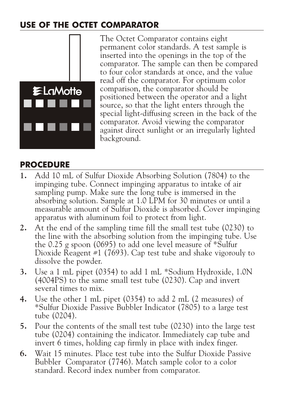 L mott | LaMotte SULFUR DIOXIDE IN AIR TEST KIT User Manual | Page 2 / 4