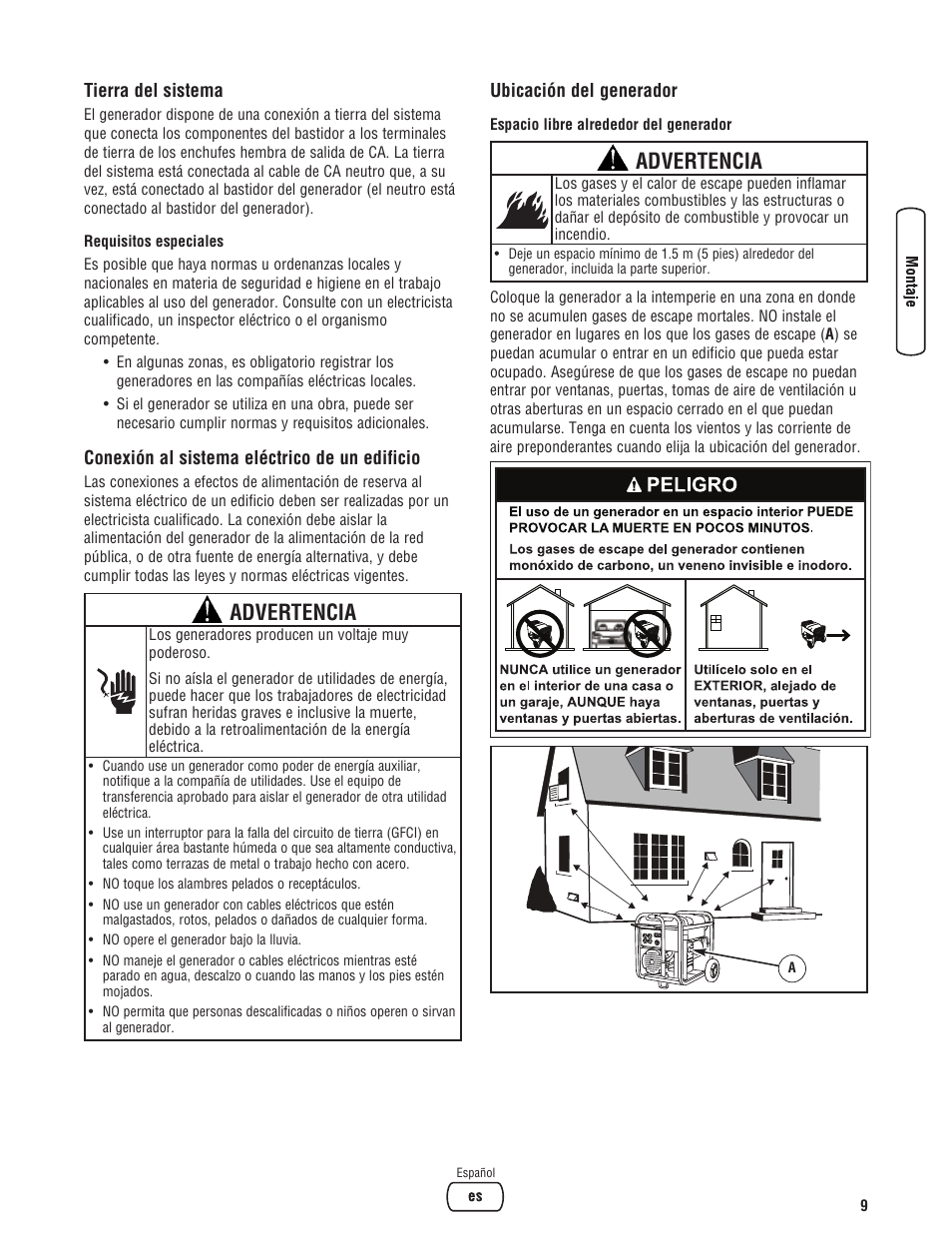 Advertencia | Briggs & Stratton 5550 Watt User Manual | Page 33 / 48