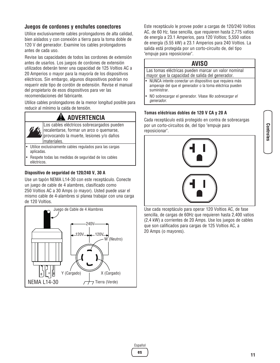 Advertencia, Aviso | Briggs & Stratton 5550 Watt User Manual | Page 35 / 48