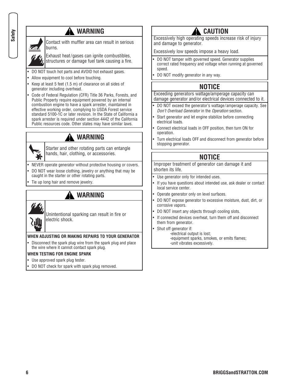 Warning, Caution, Notice | Briggs & Stratton 5550 Watt User Manual | Page 6 / 48