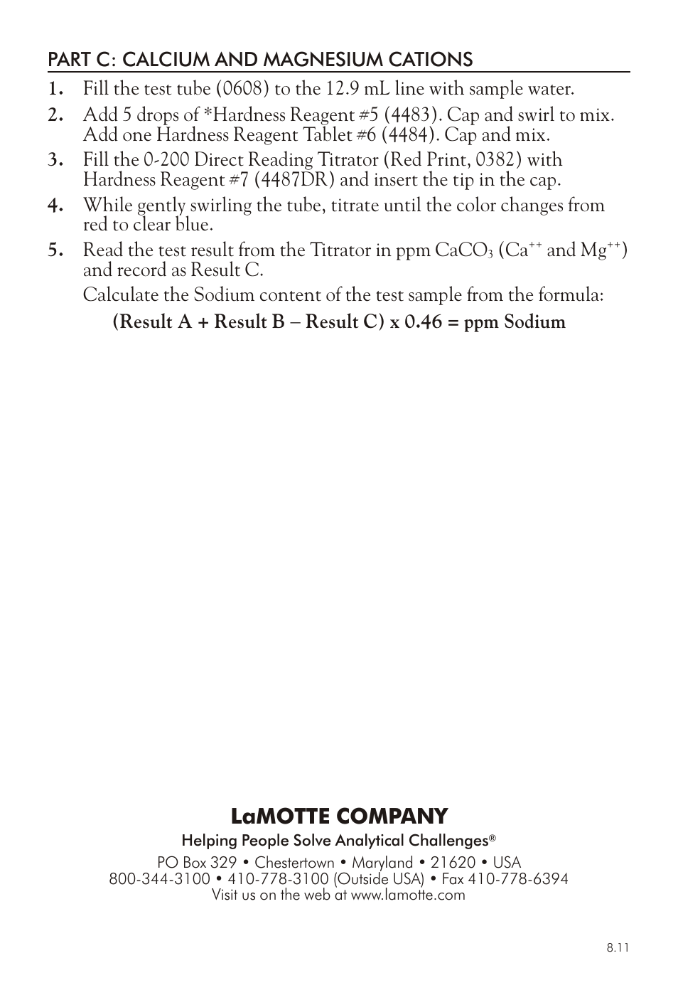 Lamotte com pany | LaMotte SODIUM TEST KIT User Manual | Page 4 / 4