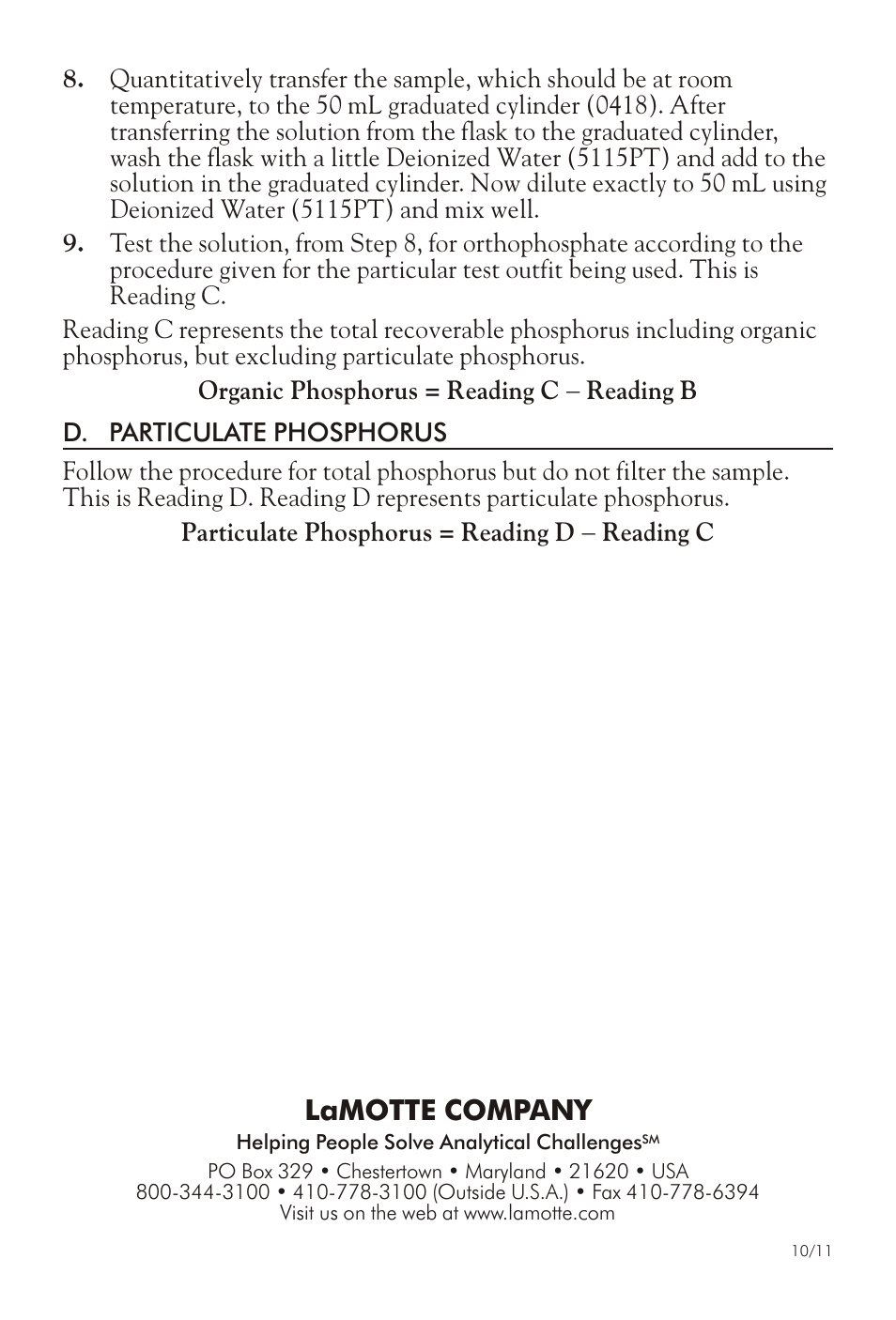 Lamotte com pany | LaMotte AUXILIARY PHOSPHORUS TEST KIT APT User Manual | Page 4 / 4