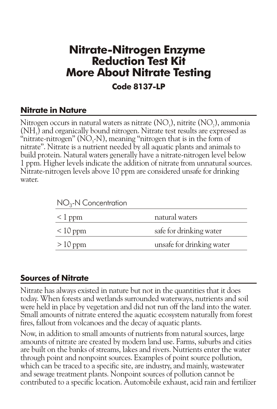 LaMotte Nitrate-Nitrogen Enzyme Reduction Test Kit User Manual | 4 pages