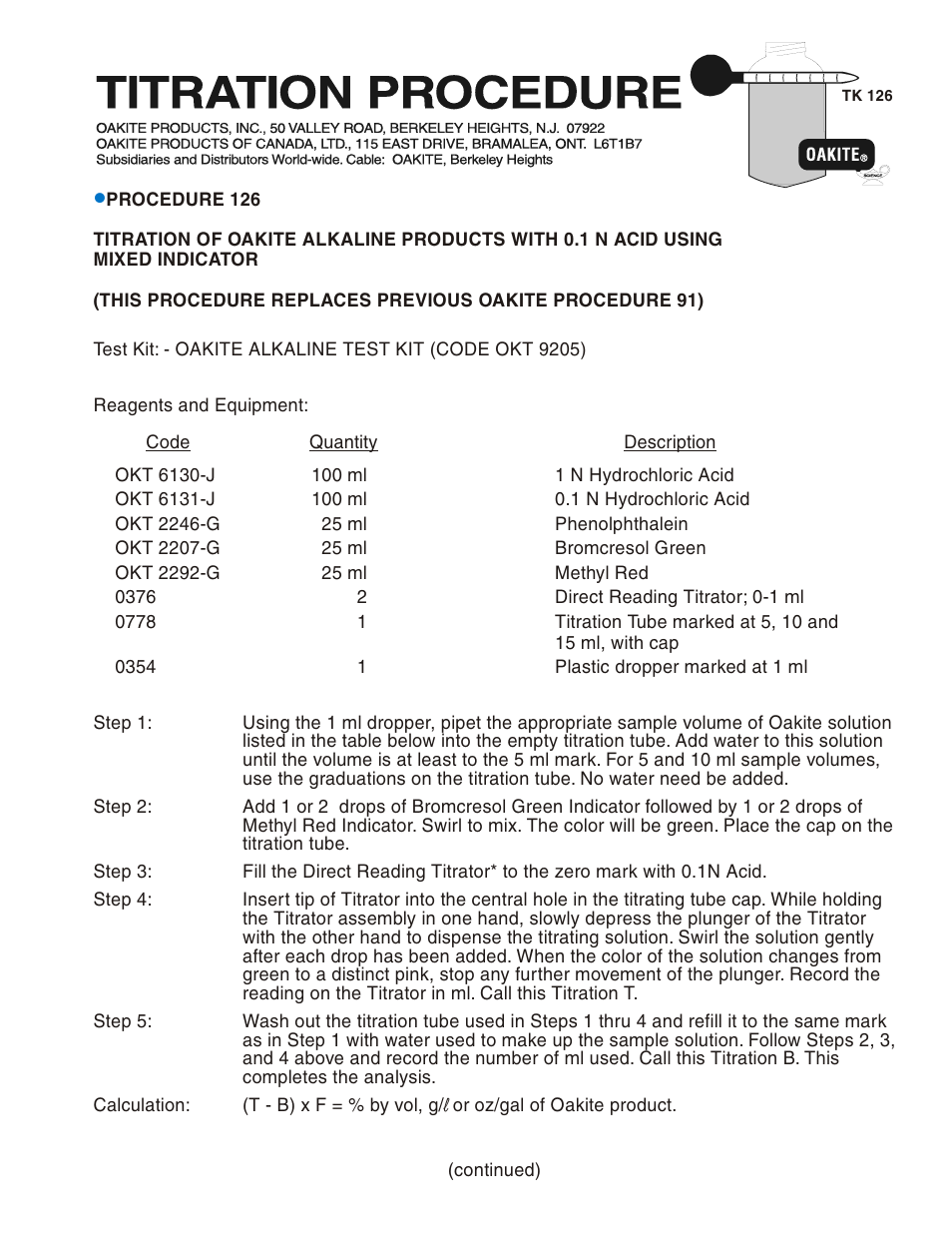 LaMotte OAKITE ALKALINE TEST KIT OKT 9205 User Manual | Page 15 / 16