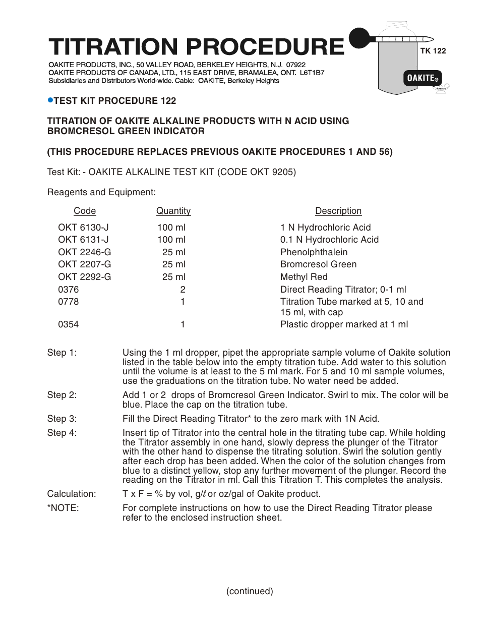 LaMotte OAKITE ALKALINE TEST KIT OKT 9205 User Manual | Page 5 / 16