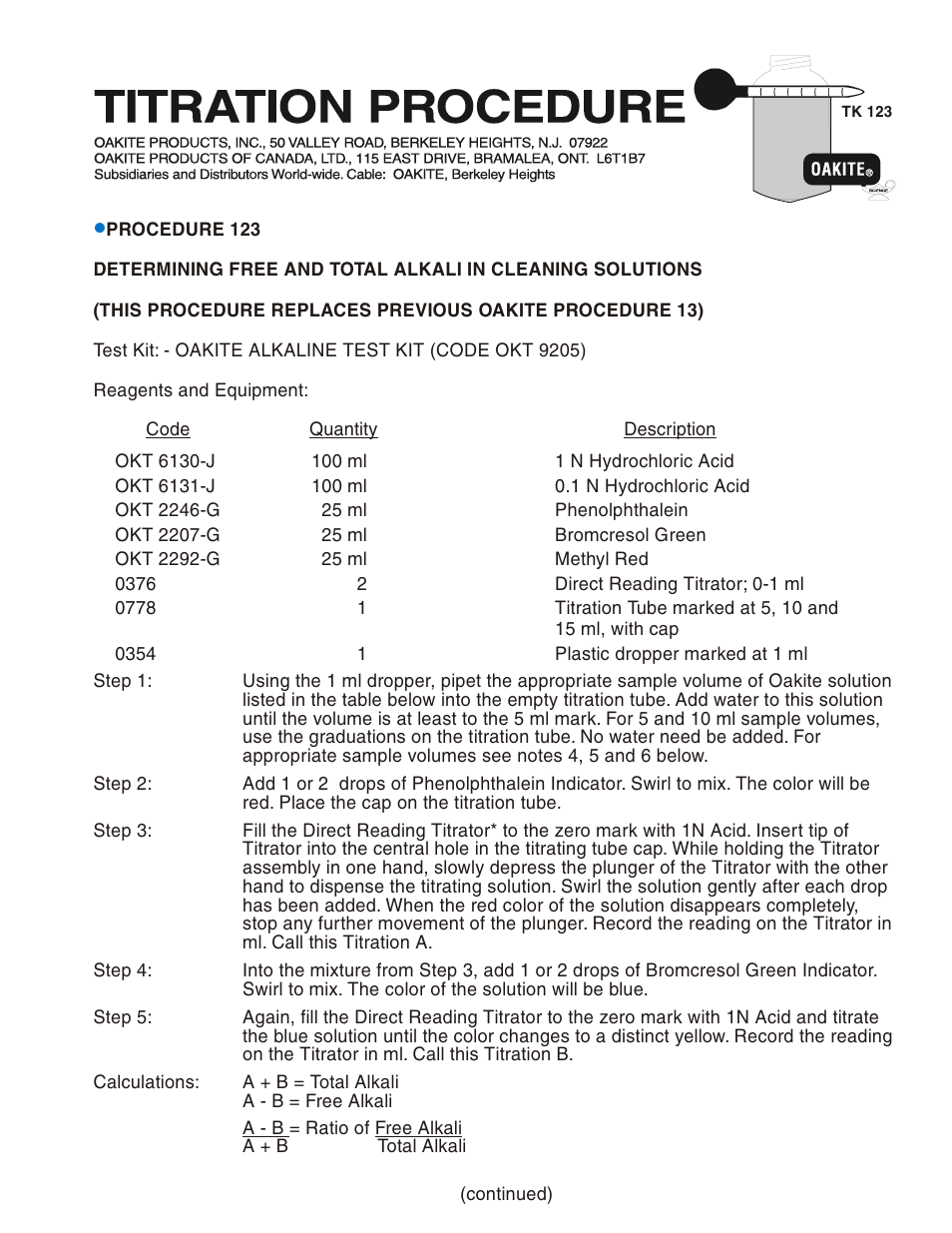 LaMotte OAKITE ALKALINE TEST KIT OKT 9205 User Manual | Page 9 / 16