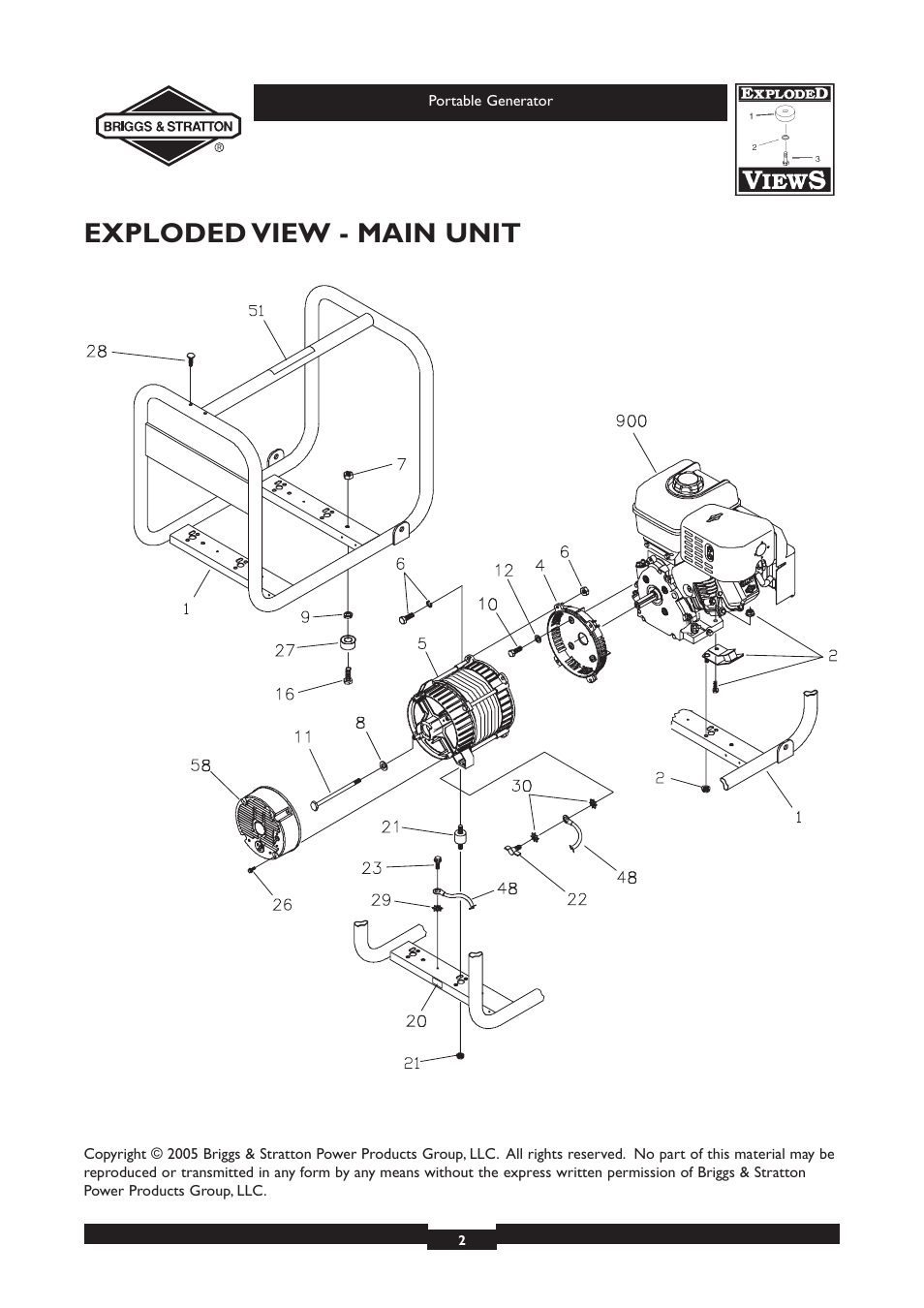 Exploded view - main unit | Briggs & Stratton 030212 User Manual | Page 2 / 5