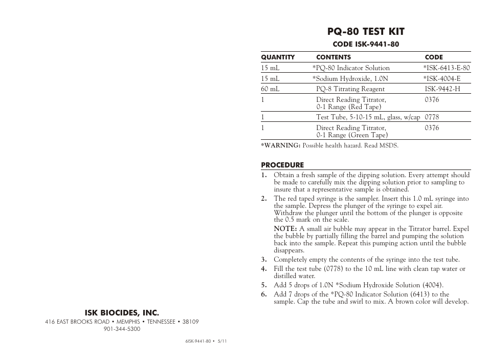 LaMotte PQ-80 User Manual | 2 pages