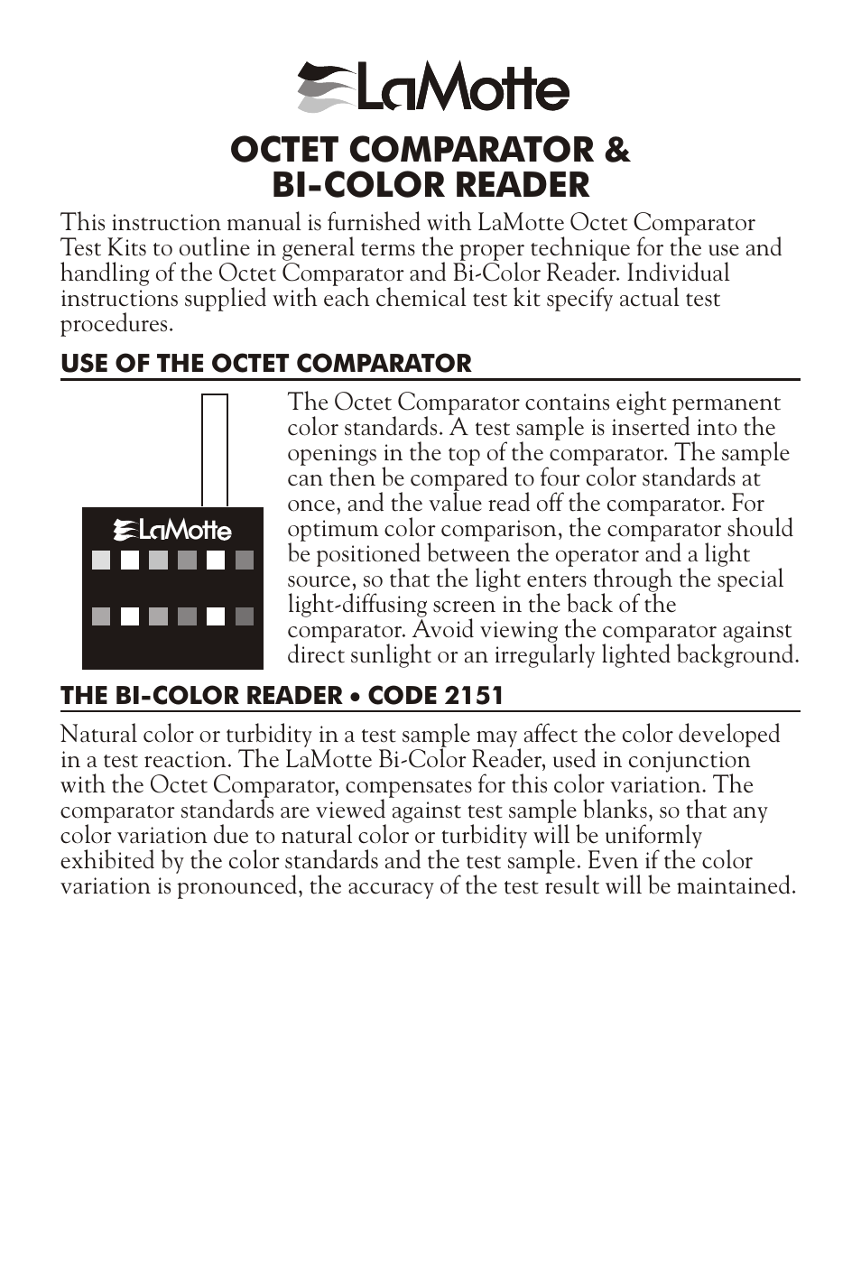 LaMotte OCTET COMPARATOR & BI-COLOR READER User Manual | 4 pages