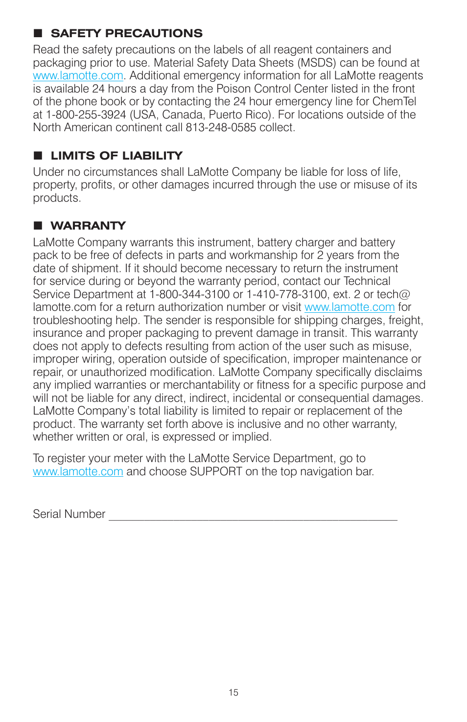 LaMotte Mobile WaterLink Spin Photometer User Manual | Page 15 / 16