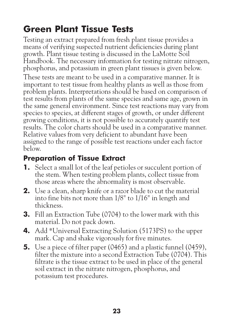 Green plant tissue tests | LaMotte STH Series User Manual | Page 25 / 29