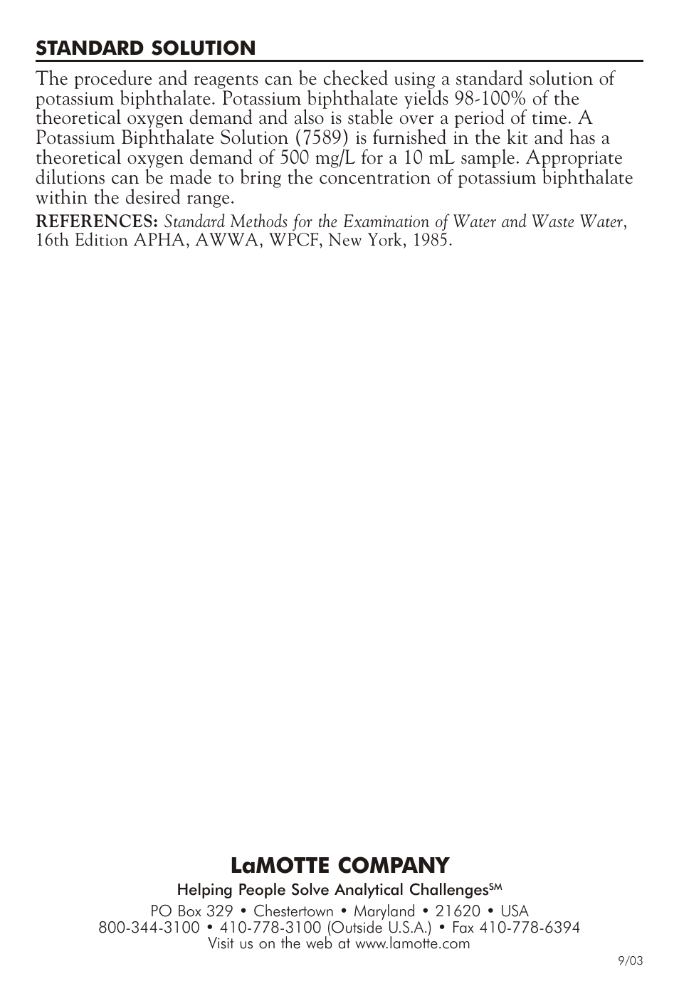 Lamotte com pany | LaMotte CHEMICAL OXYGEN DEMAND AB-COD User Manual | Page 4 / 4