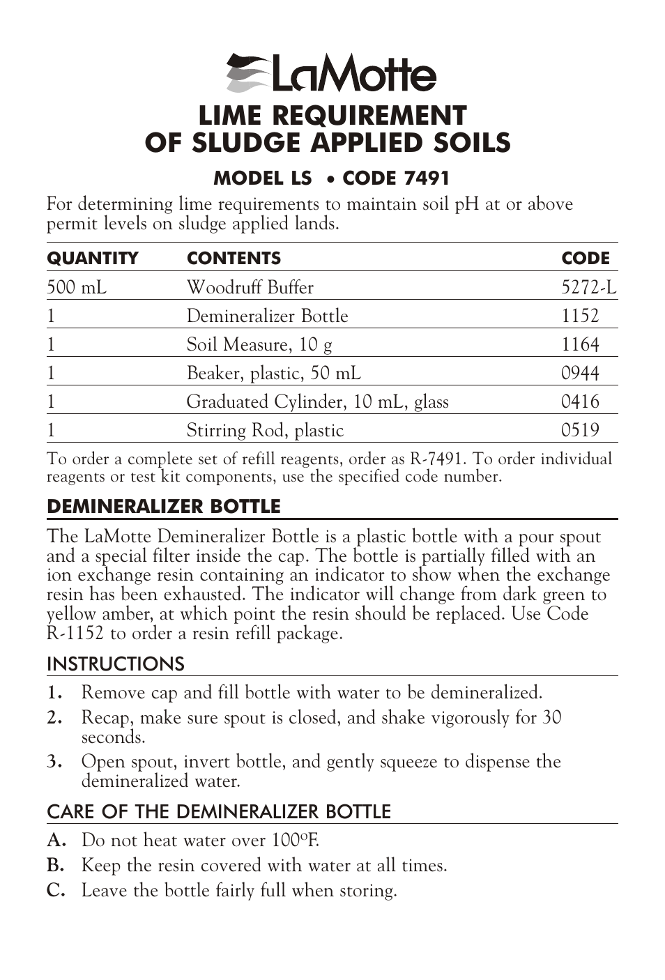 LaMotte LIME REQUIREMENT OF SLUDGE APPLIED SOILS LS User Manual | 4 pages