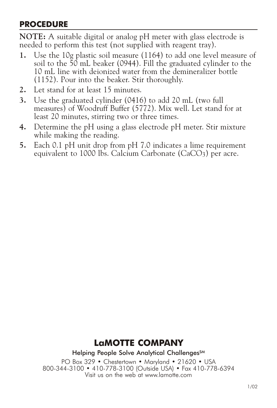 Lamotte com pany | LaMotte LIME REQUIREMENT OF SLUDGE APPLIED SOILS LS User Manual | Page 2 / 4
