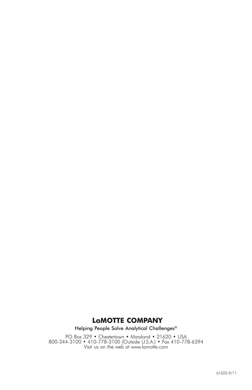 Lamotte com pany | LaMotte DUO-SOFT User Manual | Page 8 / 8