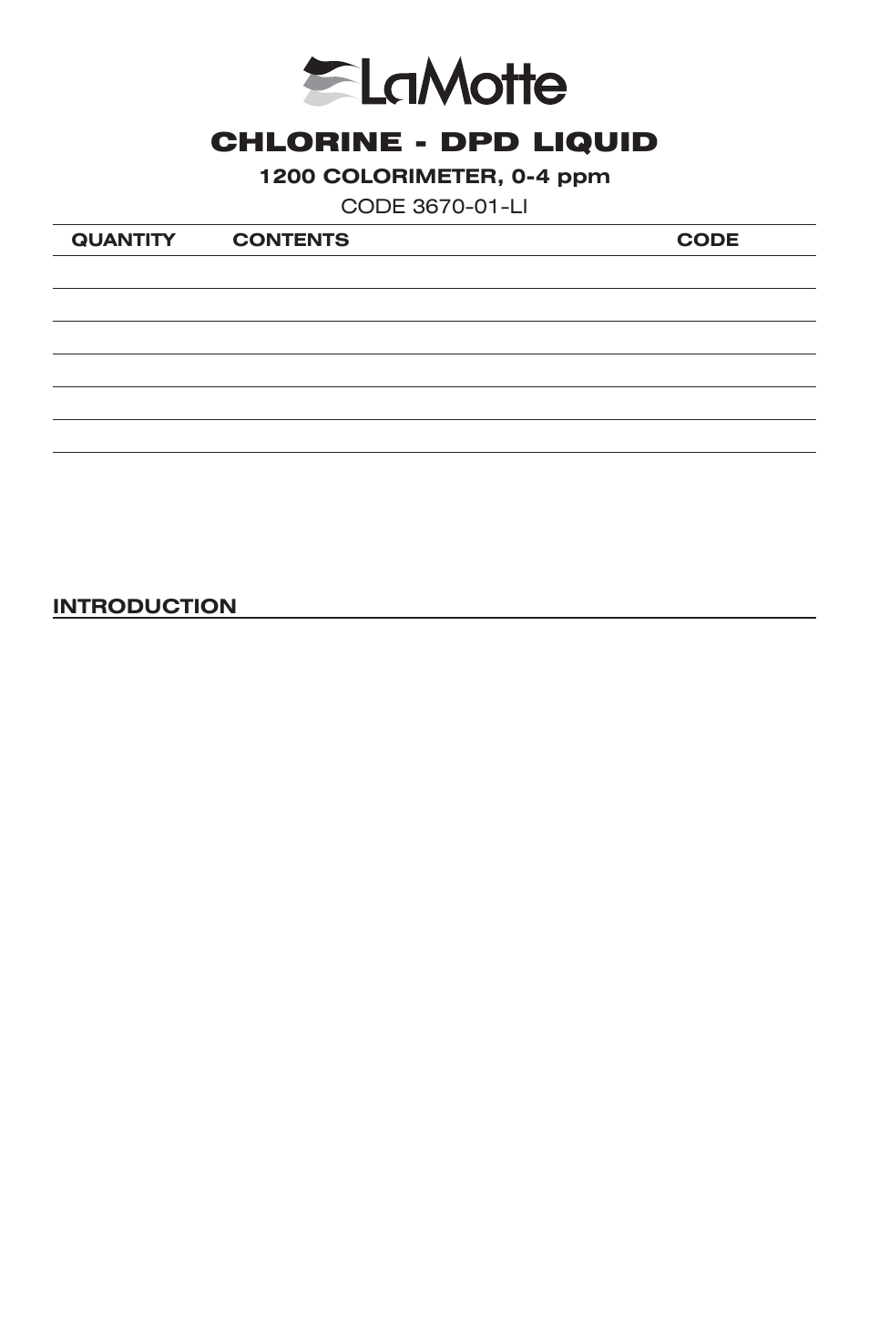 LaMotte CHLORINE - DPD LIQUID User Manual | 4 pages