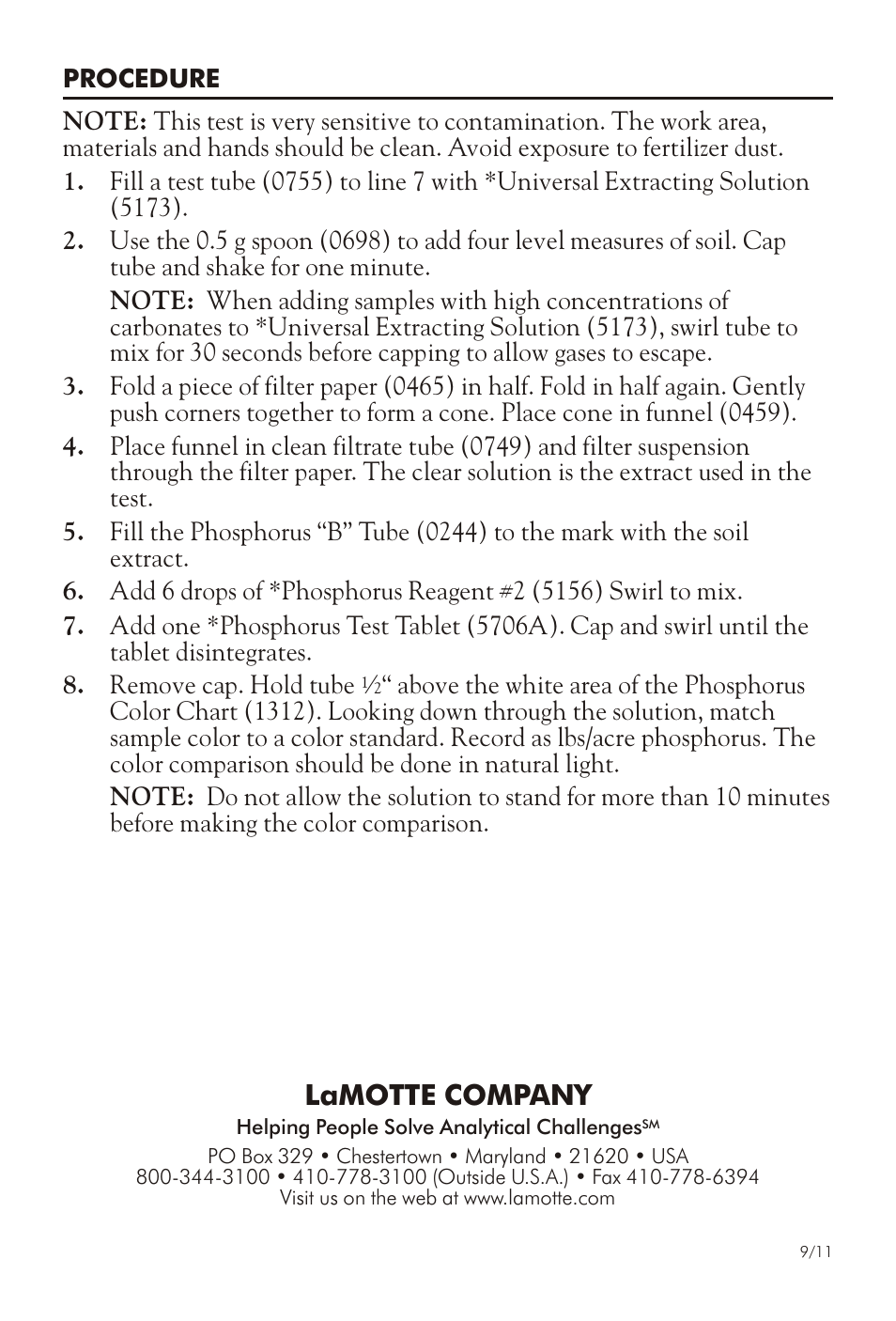 Lamotte com pany | LaMotte PHOSPHORUS MODULE AM-31 User Manual | Page 2 / 4