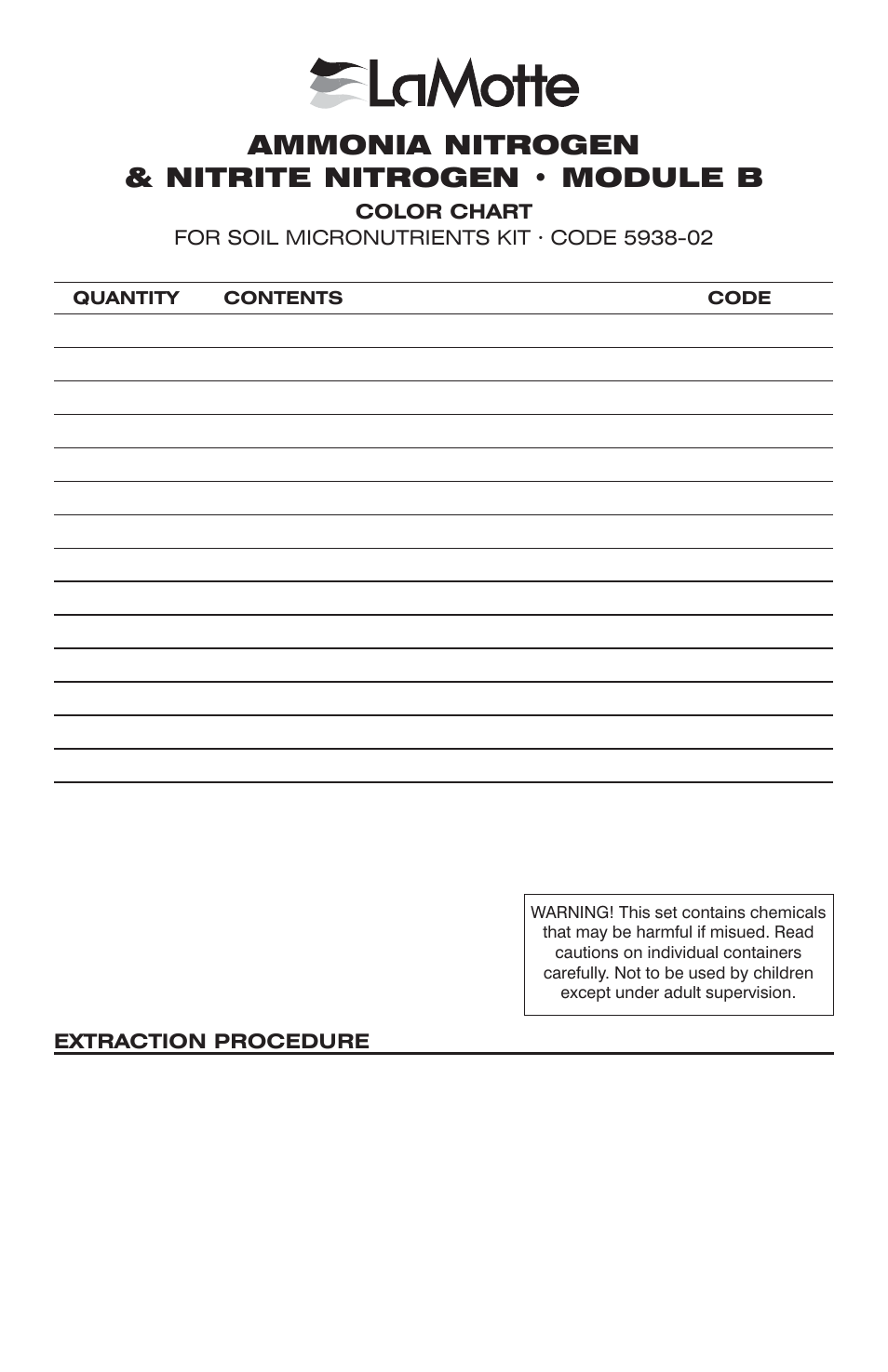 LaMotte AMMONIA NITROGEN & NITRITE NITROGEN MODULE B User Manual | 2 pages