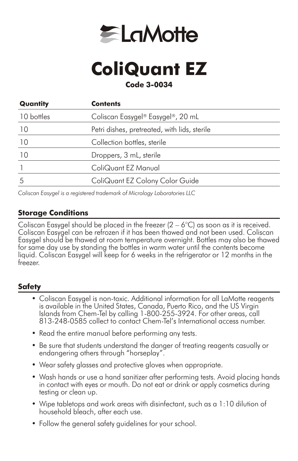 LaMotte EZ 3-0034 User Manual | 12 pages