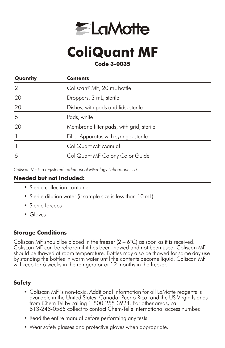 LaMotte MF 3-0035 User Manual | 12 pages