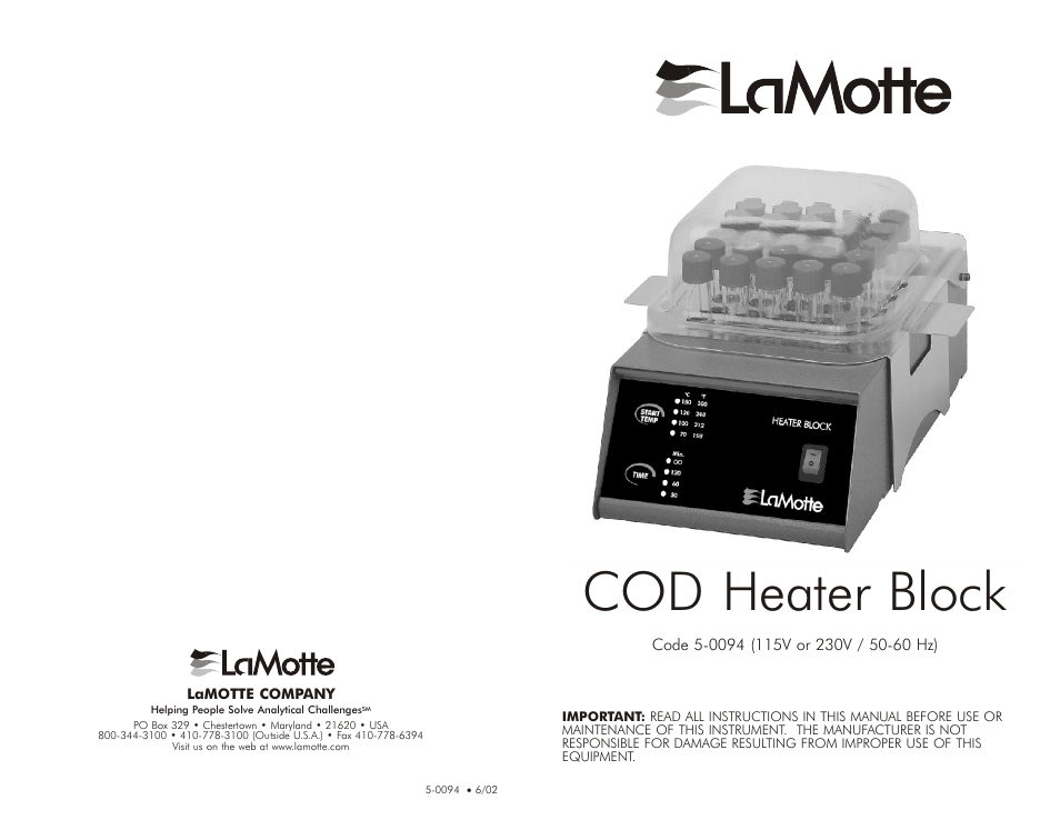 LaMotte COD User Manual | 4 pages