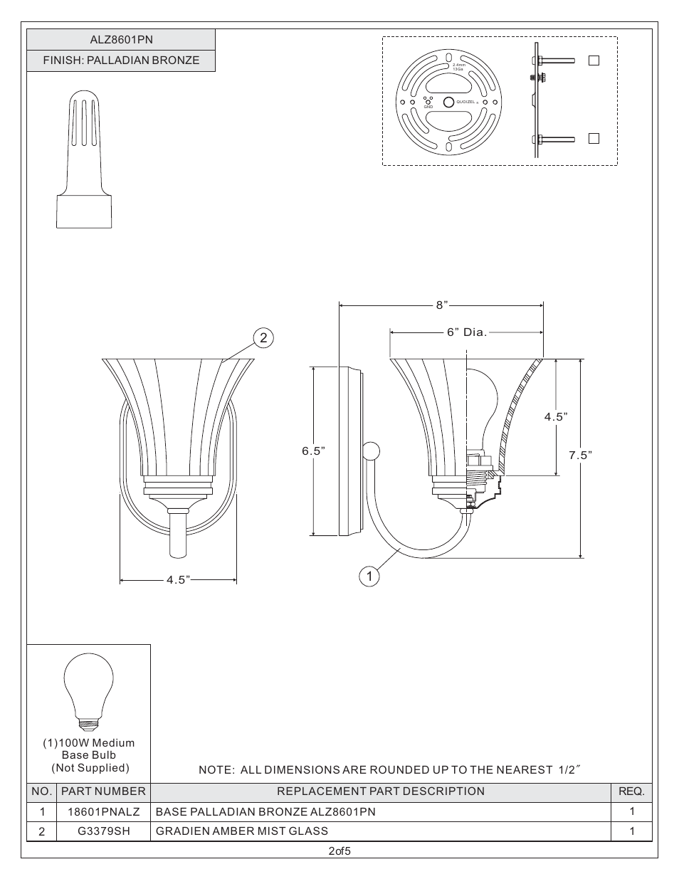 Quoizel ALZ8601PN Aliza User Manual | Page 2 / 5