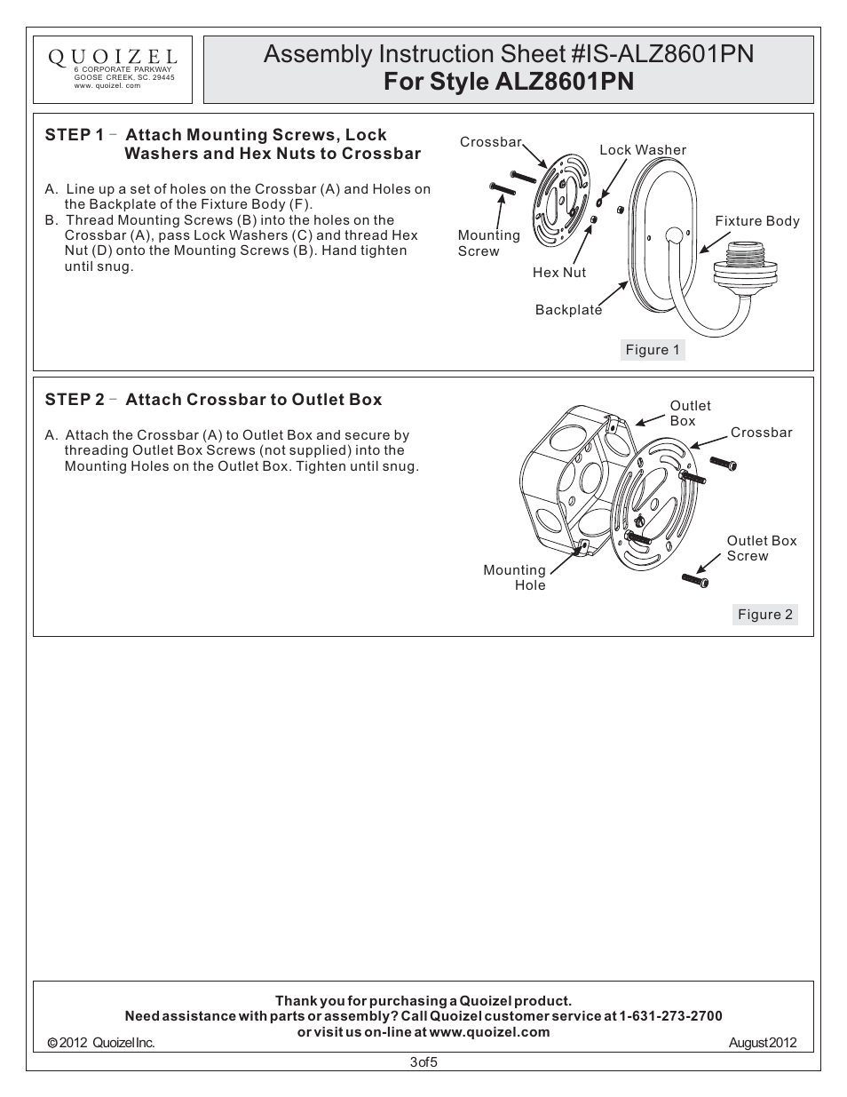 Quoizel ALZ8601PN Aliza User Manual | Page 3 / 5