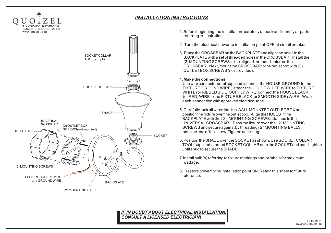 Quoizel DH8604AN Duchess User Manual | 1 page