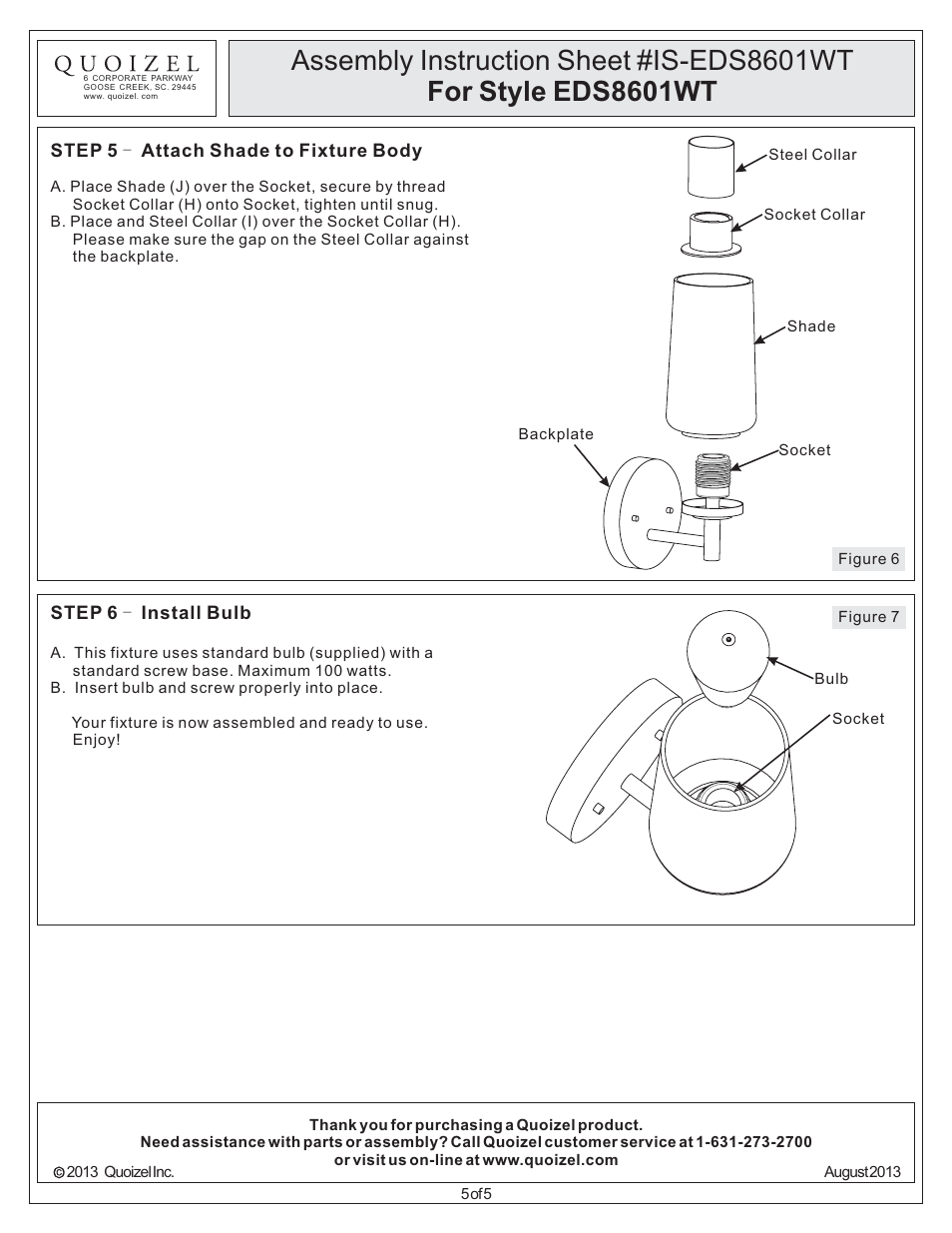 Quoizel EDS8601WT Edison User Manual | Page 5 / 5