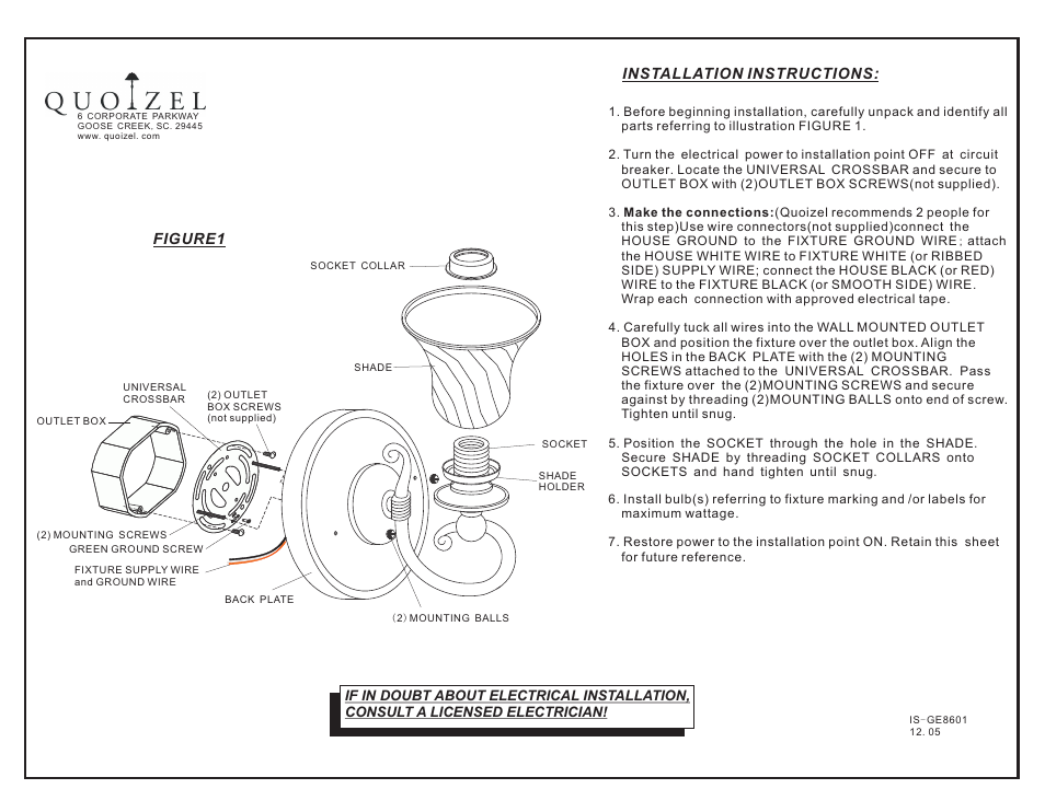 Quoizel GE8601SE Genova User Manual | 1 page