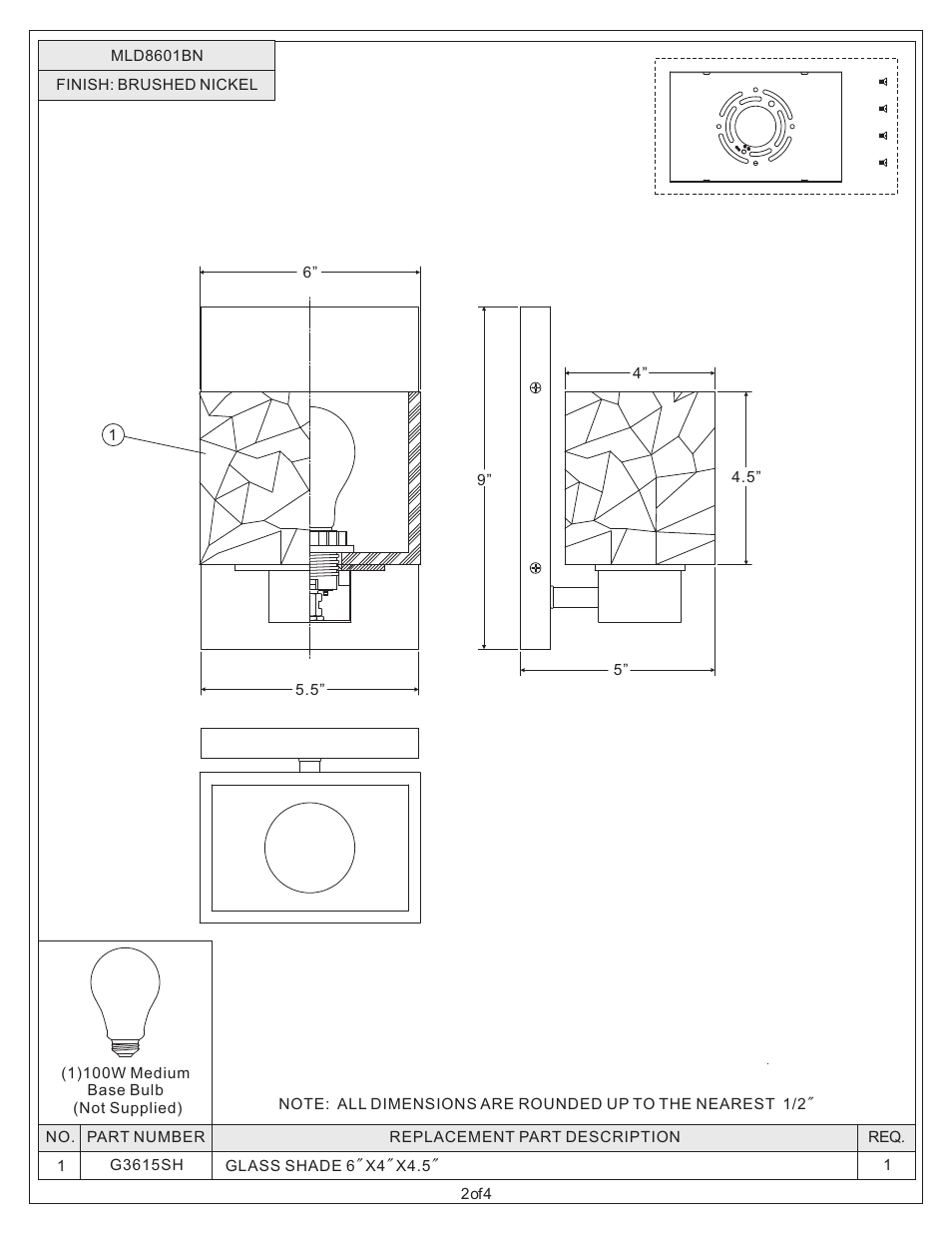 Quoizel MLD8601BN Melody User Manual | Page 2 / 4