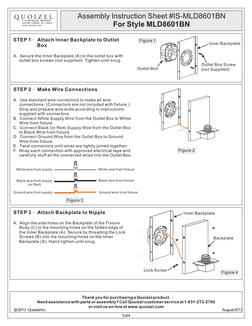 Quoizel MLD8601BN Melody User Manual | Page 3 / 4