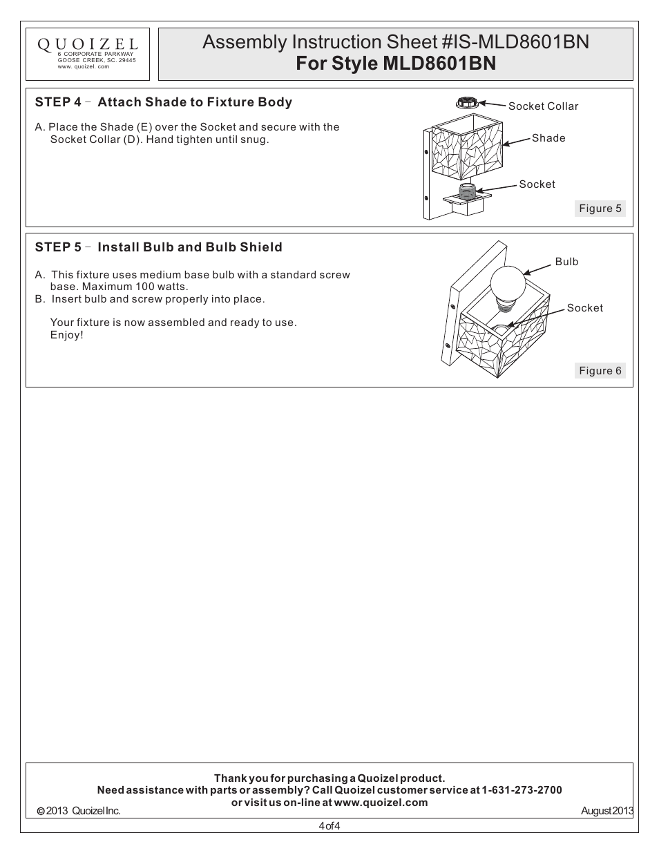 Quoizel MLD8601BN Melody User Manual | Page 4 / 4