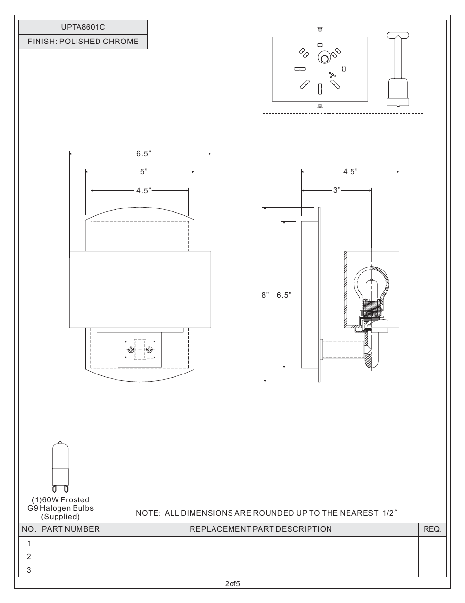 Quoizel UPTA8601C Uptown 3rd Ave User Manual | Page 2 / 5