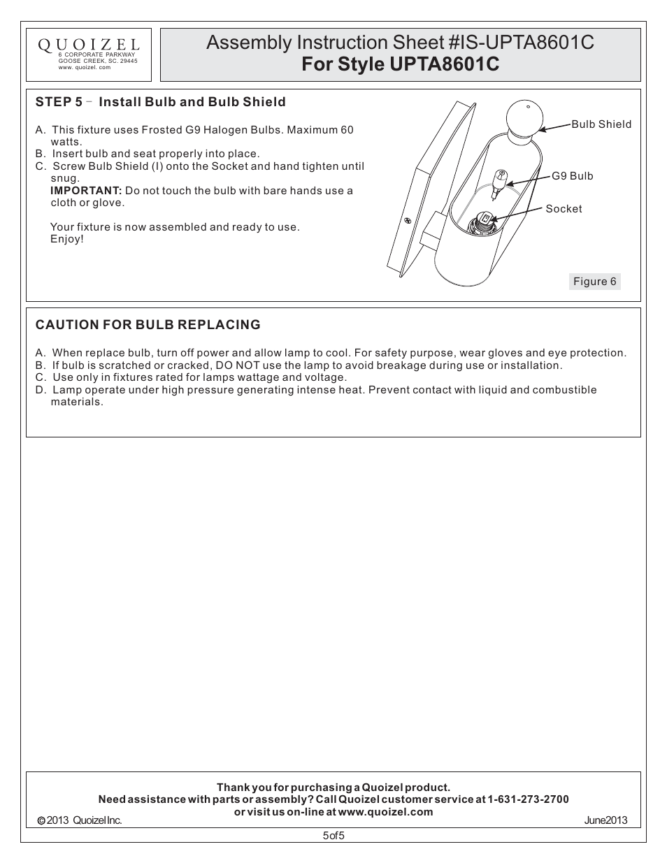 Quoizel UPTA8601C Uptown 3rd Ave User Manual | Page 5 / 5