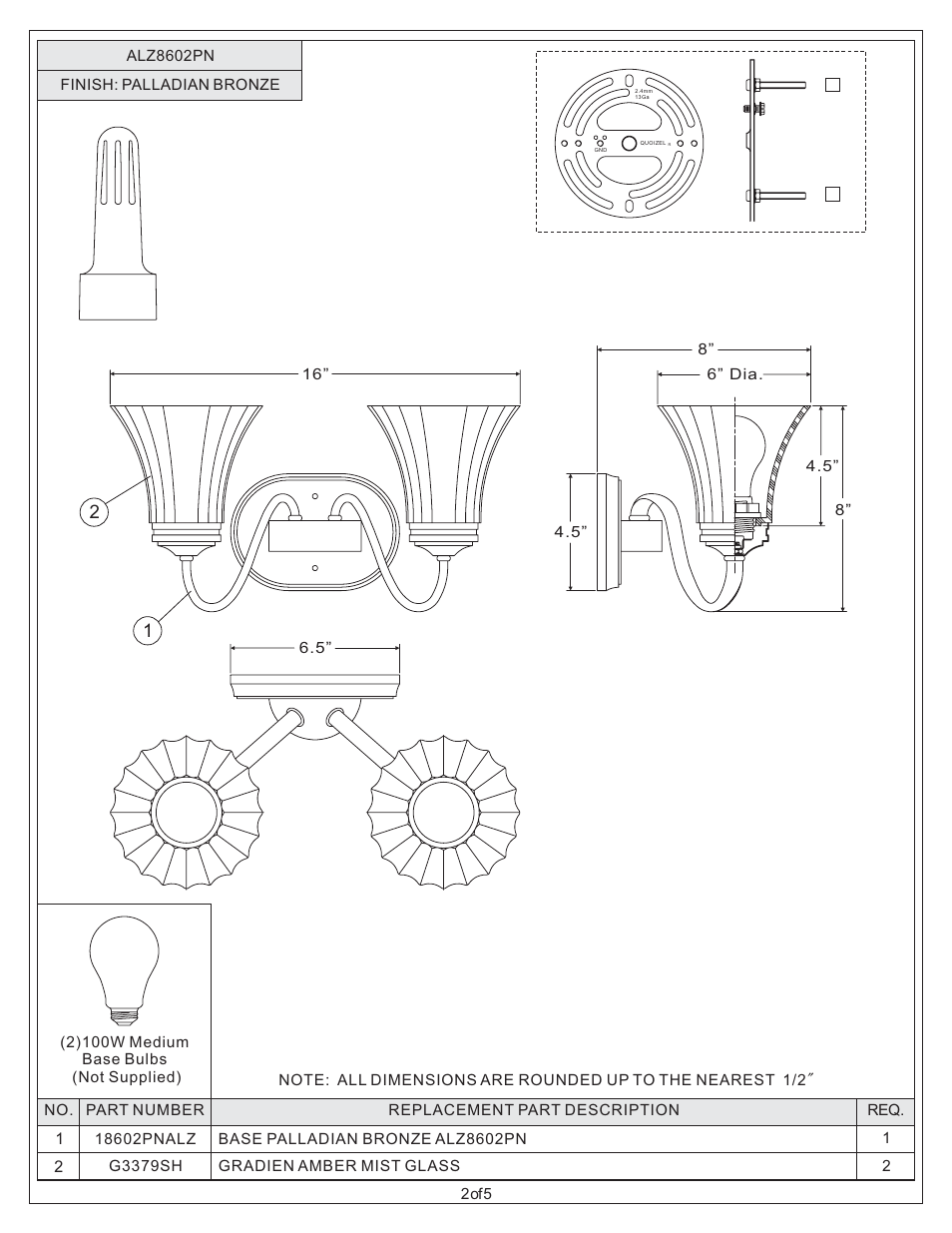 Quoizel ALZ8602PN Aliza User Manual | Page 2 / 5