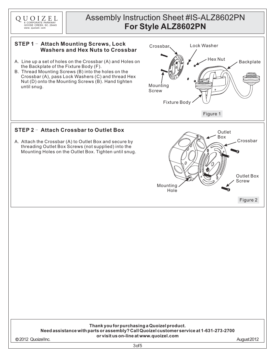 Quoizel ALZ8602PN Aliza User Manual | Page 3 / 5