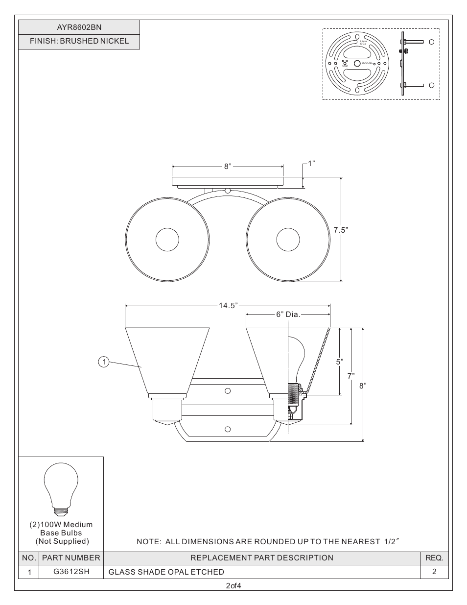 Quoizel AYR8602BN Ayers User Manual | Page 2 / 4