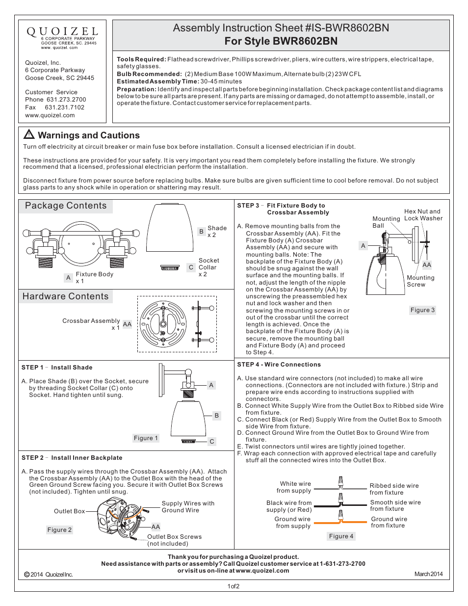 Quoizel BWR8602BN Bower User Manual | 2 pages