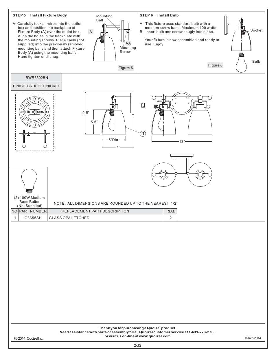 Quoizel BWR8602BN Bower User Manual | Page 2 / 2