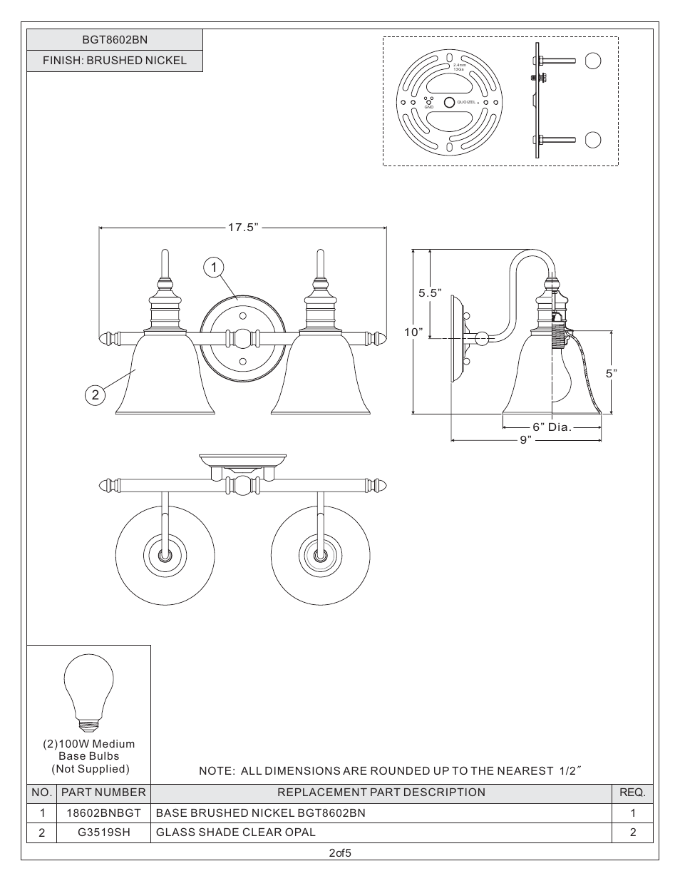 Quoizel BGT8602BN Broadgate User Manual | Page 2 / 5