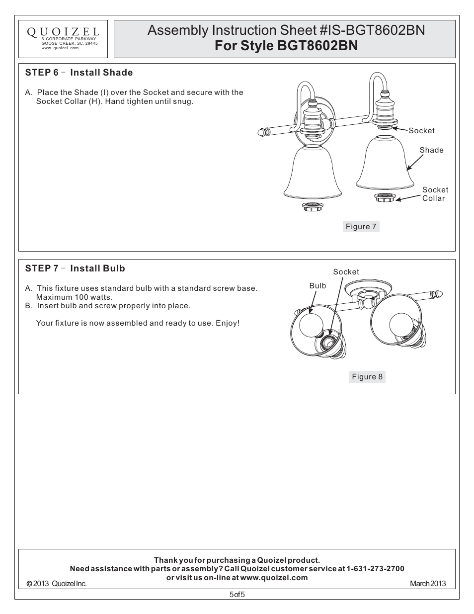 Quoizel BGT8602BN Broadgate User Manual | Page 5 / 5