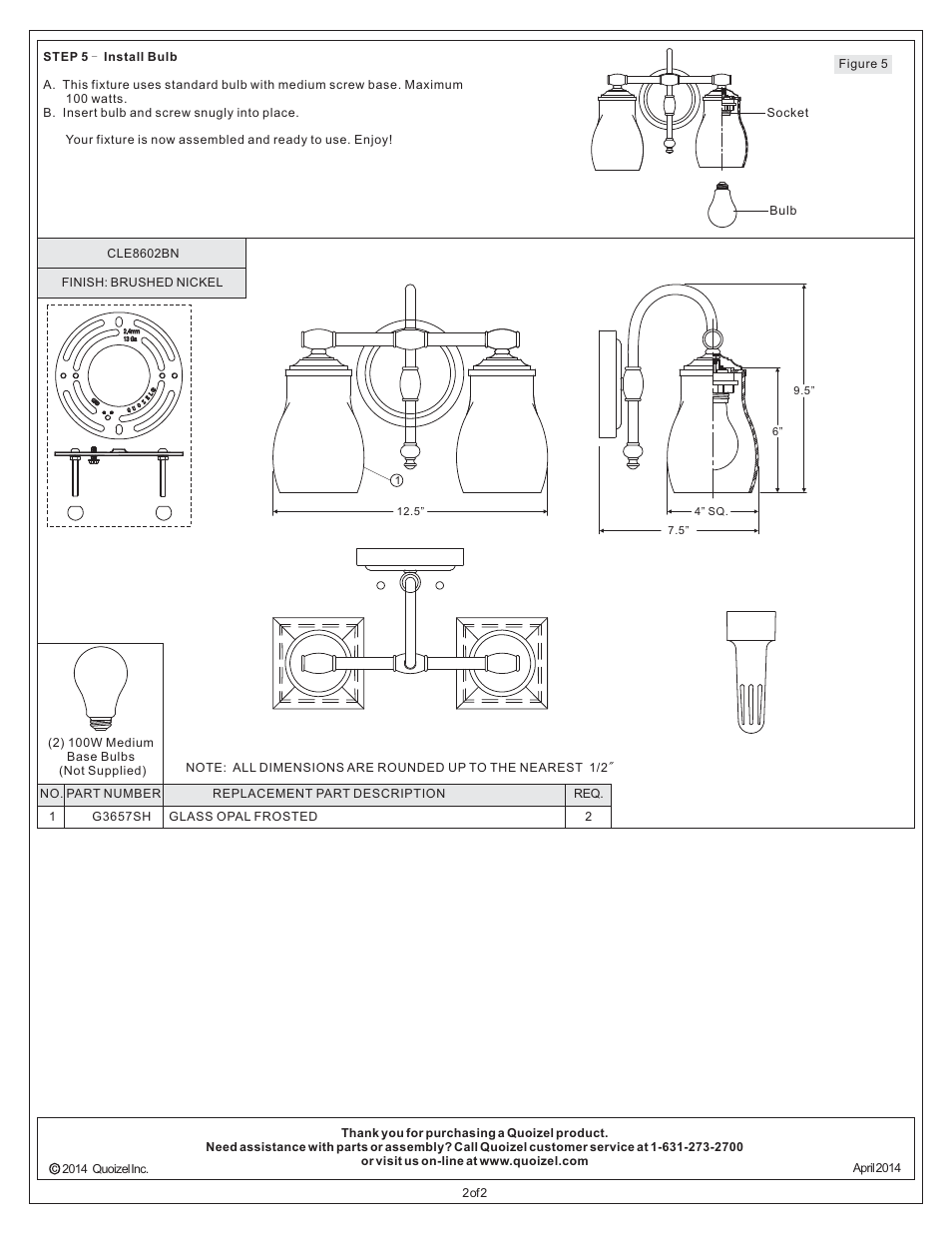 Quoizel CLE8602BN Clarke User Manual | Page 2 / 2